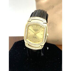 Rolex Womens Watch 6631 Cellini 18k Gold Swiss Quartz Diamond Black Leather 25mm